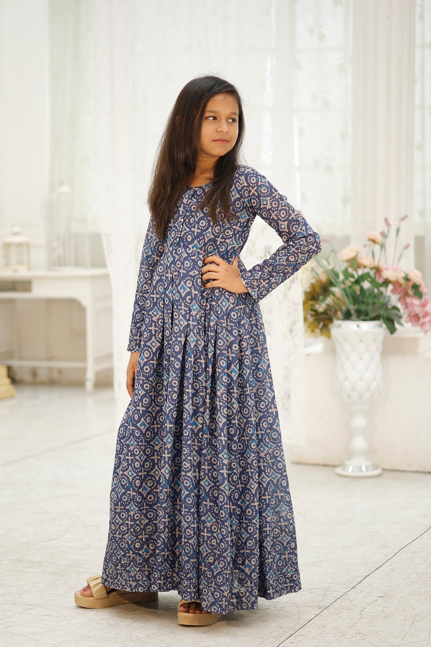 Adorable Kids Gown with Embroidery Zari Sequins Work
